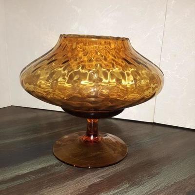 Amber glass pedestal bowl