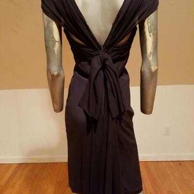 MILA SCHON Couture black silk cocktail dress extensiv back bow detail