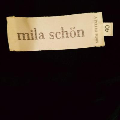 MILA SCHON Couture black silk cocktail dress extensiv back bow detail