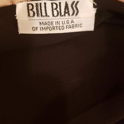 Bill Blass silk Maxi gown pink accent drape collar. 