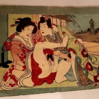 Antique Original Engawa 2 Japanese Shunga Erotic Print