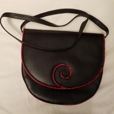 JACQUES HEIM PARIS, vtg black leather & red Snakeskin purse shoulder bag
