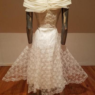 McCLINTOCK romantic french lace & chiffon off shoulder sweep dress