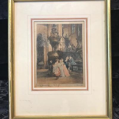SIGNED J Hamza Mother & Child in Church Etching