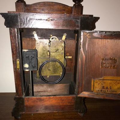 HAC Antique Oak Mantle Clock/ Works