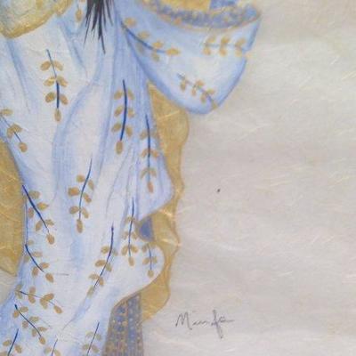 Signed Japanese Lady Silk Painting Kimono Dressed