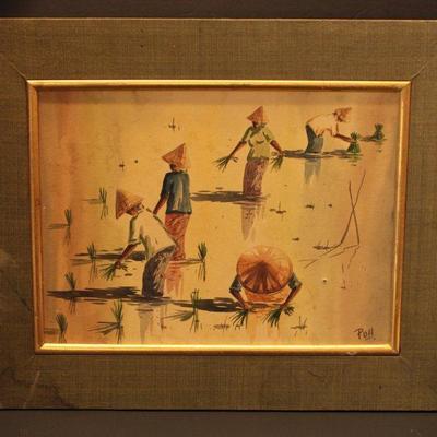 Signed POH Framed water color painting Asian