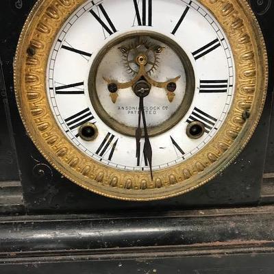 Antique Ansonia Heavy Black Metal Mantle clock /Works
