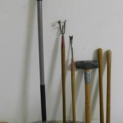 Set of Hand Tools Including Sledge Hammer and Garden Tools