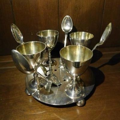 Vintage English Silverplate Egg Cup and Spoon Set