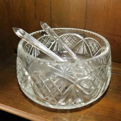 Crystal Salad Bowl with Glass Spear Serving Set