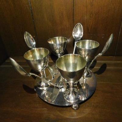 Vintage English Silverplate Egg Cup and Spoon Set
