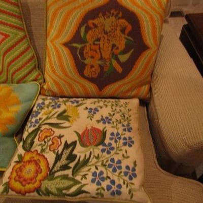 Set of Six Hand Made Needle Point Throw Pillows