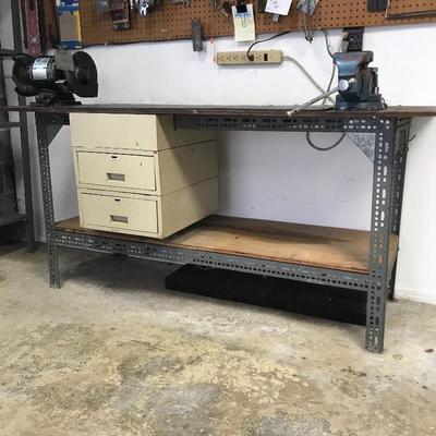 Lot 46 - Work Bench with Vise and Electric Grinder
