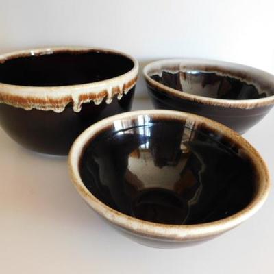 Set of Three Brown Drip Glaze Pfalzgraff Mixing Bowls  9