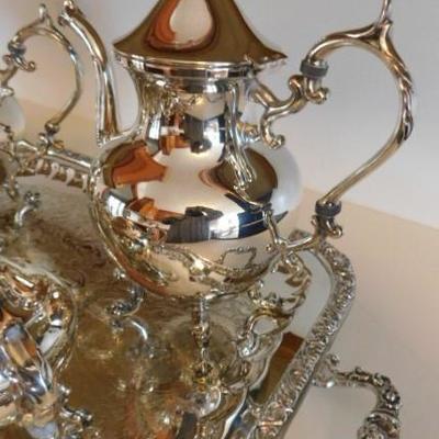Gorgeous Birmingham Silver on Copper Coffee and Tea Set