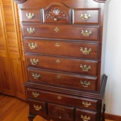 Sumter Cabinet Co.  Solid Cherry Designer Highboy Swan-Neck Bonnet Dresser 