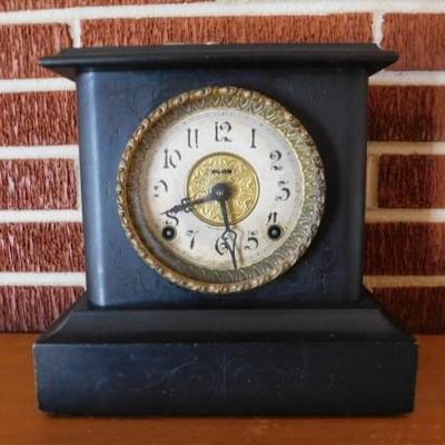 Ingram Etched Wood Case Mantel Clock 11