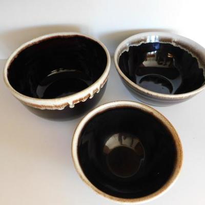 Set of Three Brown Drip Glaze Pfalzgraff Mixing Bowls  9