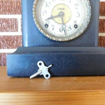 Ingram Etched Wood Case Mantel Clock 11
