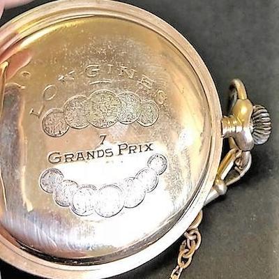 1920s, Longines 18K Gold Grand Prix Pocket Watch with 18K Gold Fob