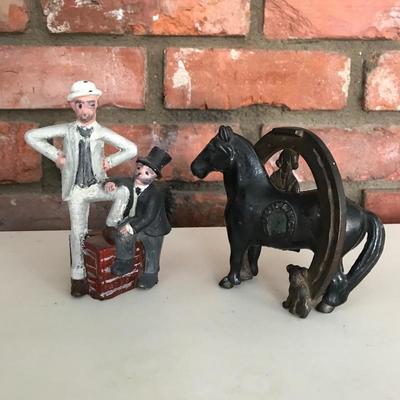 Lot 61 - Mutt & Jeff Cast Iron Figurine and Good Luck Horseshoe Bank