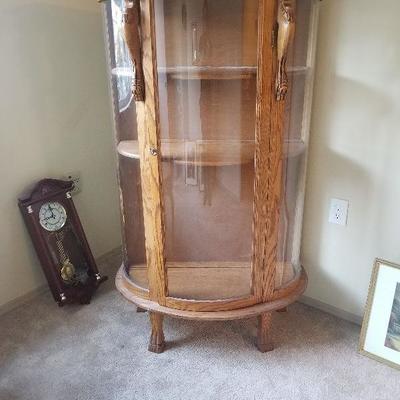 Modern Oak Antique Reproduction Semi Circle Curio Cabinet Claw Feet 