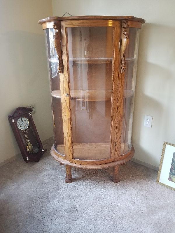 Modern Oak Antique Reproduction Semi Circle Curio Cabinet Claw