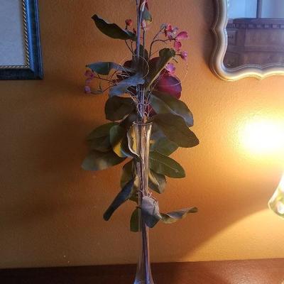 Glass Vase With Silk Flowers 34" tall 