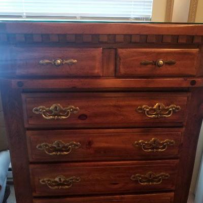 Heavy Wood Tall Boy Dresser 7 Drawer Good Shape 