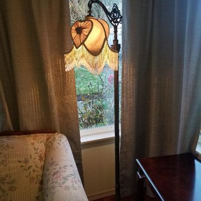 2 Vintage Style Floor Lamps Glass Beaded Hanging Shades