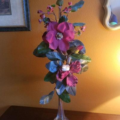 Glass Vase With Silk Flowers 34" tall 