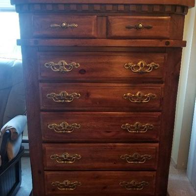 Heavy Wood Tall Boy Dresser 7 Drawer Good Shape 