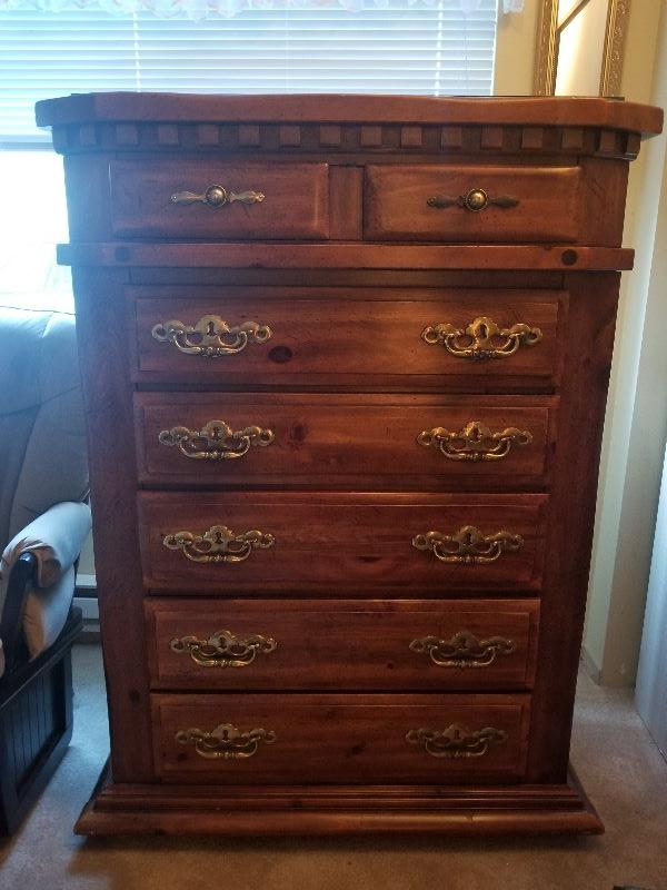 Heavy Wood Tall Boy Dresser 7 Drawer Good Shape Estatesales Org