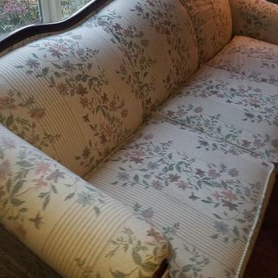 Couch /Davenport Lovely Camel Back Style White W/Multi Shades Of White Flowers