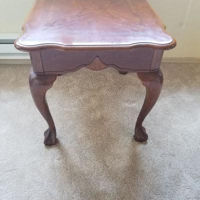 Ornate Carved Wood End Table Shell Style Cherry Color 