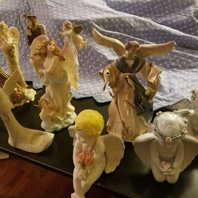 Collection Of Various Decorative Angels & Cherubs Figurines And Shelf