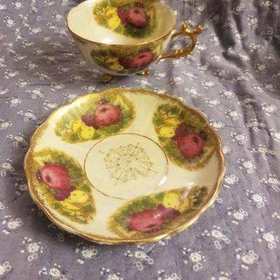 Japan Cup & Saucer Gold Trim Fruit 