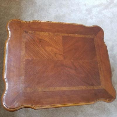 Ornate Carved Wood End Table Shell Style Cherry Color 