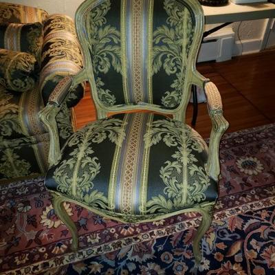 Regency Style Upholstered Sofa & Chair