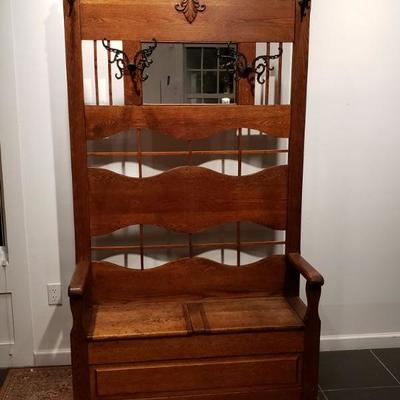 Antique Coat Rack Hall Tree Bench with Storage