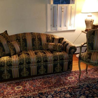 Regency Style Upholstered Sofa & Chair