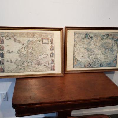 Framed Map Prints, Pair