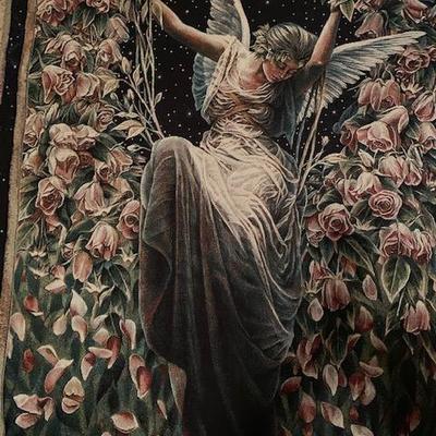 Vintage Angel With Roses Tapestry