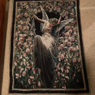 Vintage Angel With Roses Tapestry