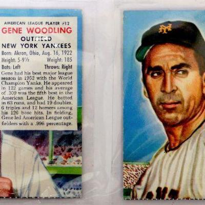 1953 Red Man Tobacco Baseball Cards #12 Gene Woodling #8 Sal Maglie