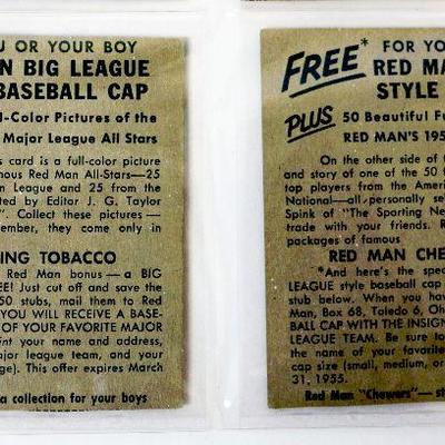 1954 Red Man Tobacco Baseball Cards #8 Mel Parnell #9 Del Rice