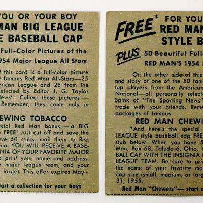 1954 Red Man Tobacco Baseball Cards #25 Gil MC Dougald #18 Robin Roberts