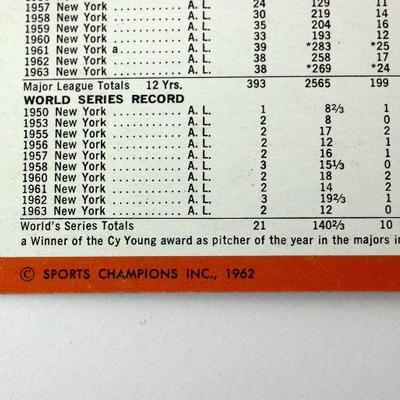 1962 Whitey Ford Baseball Star Sports Record - Original Unused MINT Rare