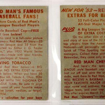 1953 Red Man Tobacco Baseball Cards #8 Sal Maglie #11 Eddie Robinson